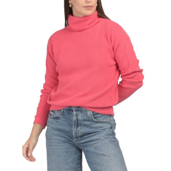 EDINBURGH KNITS Coral Pima Cotton Shaker Knit Funnel Neck Sweater - Picture 1 of 2